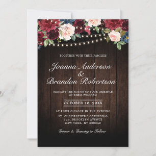 Invitation Guirlande lumineuse florale en bois rustique borde