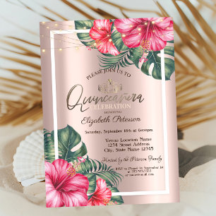 Invitation Guirlande Lumineuse Hibiscus Or Rose Quinceañera