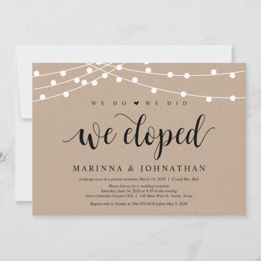 Invitation Guirlande lumineuse Kraft, police noire, Mariage e (Devant)