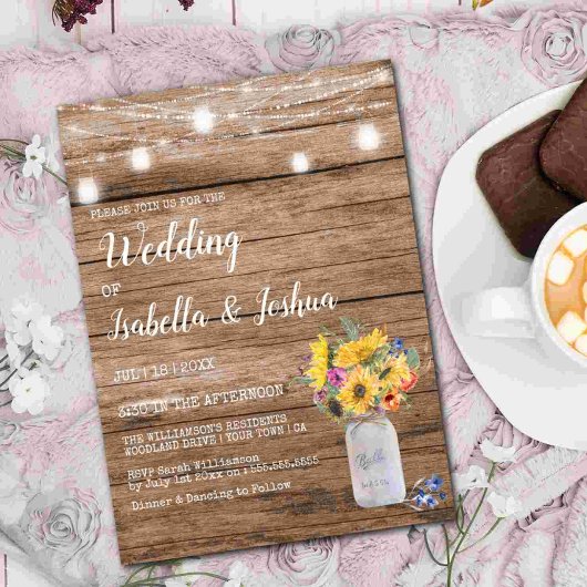 Invitation Guirlande lumineuse | Mariage dans un pot Mason