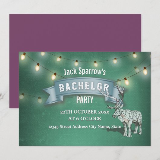 Invitation Guirlande lumineuse pour enterrement de vie de gar (Devant / Derrière)