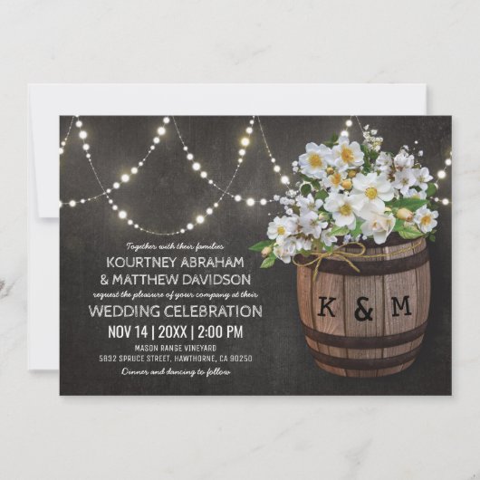 Invitation Guirlande Lumineuse Rustique de Vigne Fleurs Blanc (Devant)