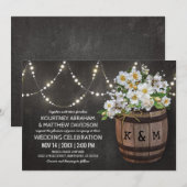 Invitation Guirlande Lumineuse Rustique de Vigne Fleurs Blanc (Devant / Derrière)