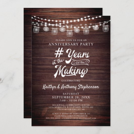 Invitation Guirlande lumineuse rustique pour anniversaire en (Devant / Derrière)