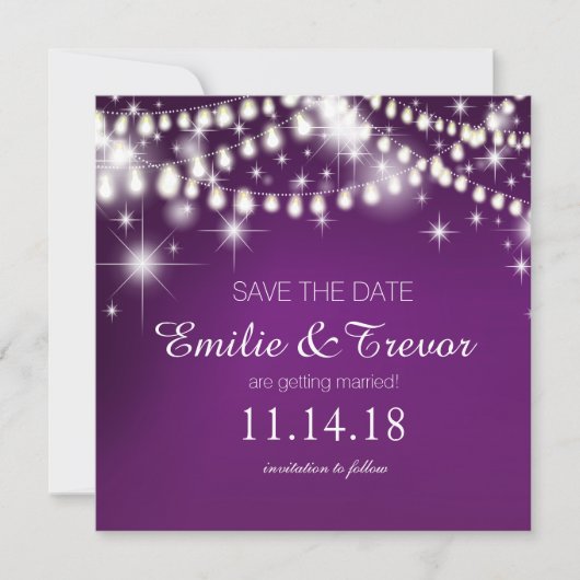 Invitation Guirlande lumineuse Save the Date | violet (Devant)