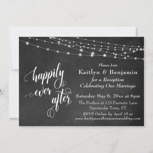 Invitation Guirlande Lumineuse Tableau Noir Happily Ever Afte (Devant)