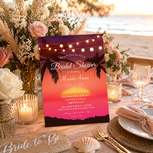 Invitation Guirlande Lumineuse Tropicale Coucher de Soleil po