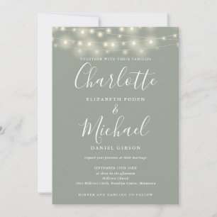 Invitation Guirlande Lumineuse Vert Sauge Code QR Mariage