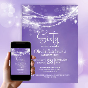 Invitation Guirlande Lumineuse Violette Fête d'anniversaire 6
