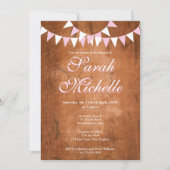 Invitation Guirlande Rose Rustique Vintage Baptême (Devant)