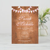 Invitation Guirlande Rose Rustique Vintage Baptême (Debout devant)