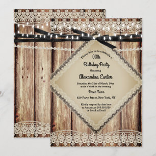 Invitation Guirlande rustique perle dentelle grange bois noir
