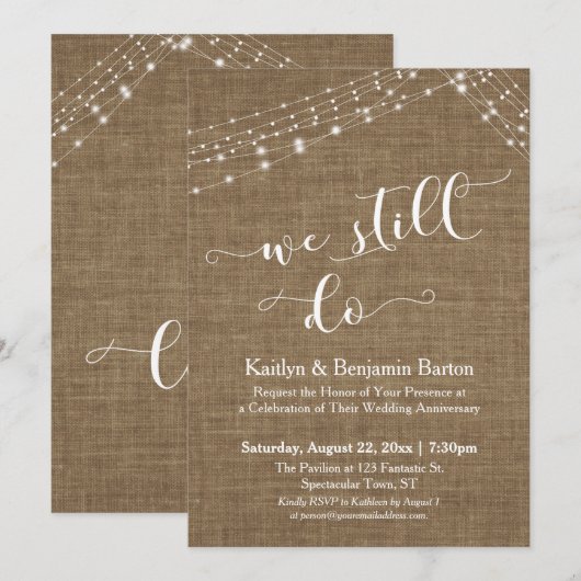 Invitation Guirlandes lumineuses en jute We Still Do Annivers (Devant / Derrière)