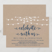 Invitation Guirlandes Lumineuses Rustiques, Bleu Marine Kraft (Devant / Derrière)