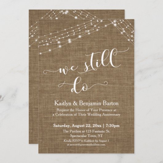 Invitation Guirlandes lumineuses toile de jute Nous faisons t (Devant / Derrière)