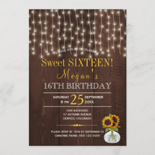 Invitation Guirlandes lumineuses tournesols chic rustique sei