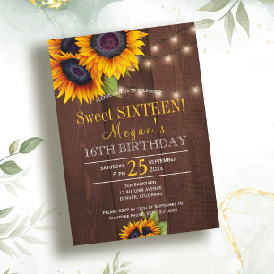 Invitation Guirlandes lumineuses tournesols chic rustique sei