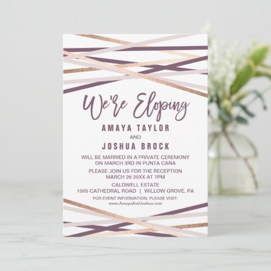 Invitation Guirlandes Rose Pâle et Or Rose Nous Fuyons (Debout devant)