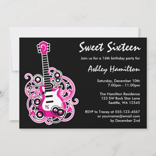 Invitation Guitar Rock Star Sweet 16 Anniversaire fête Hot ro (Devant)