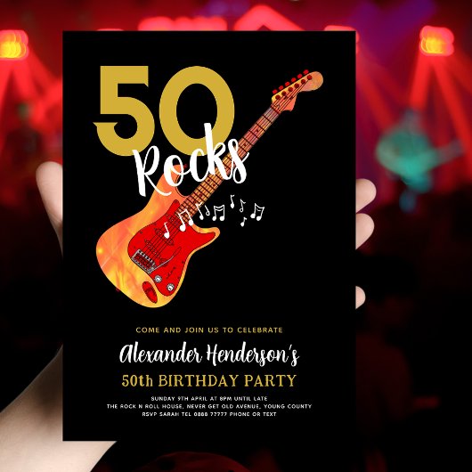 Invitation Guitare 50e fête d'anniversaire pour lui