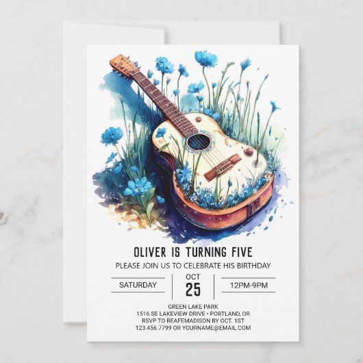 Invitation Guitare acoustique personnalisable Anniversaire (Devant)