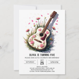 Invitation Guitare acoustique rose Anniversaire