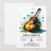 Invitation Guitare Bleue En Ligne Enfant Anniversaire (Devant / Derrière)