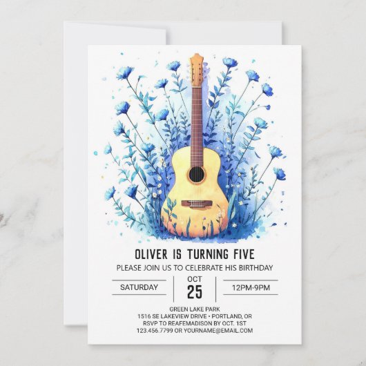 Invitation Guitare classique acoustique garçon Anniversaire (Devant)