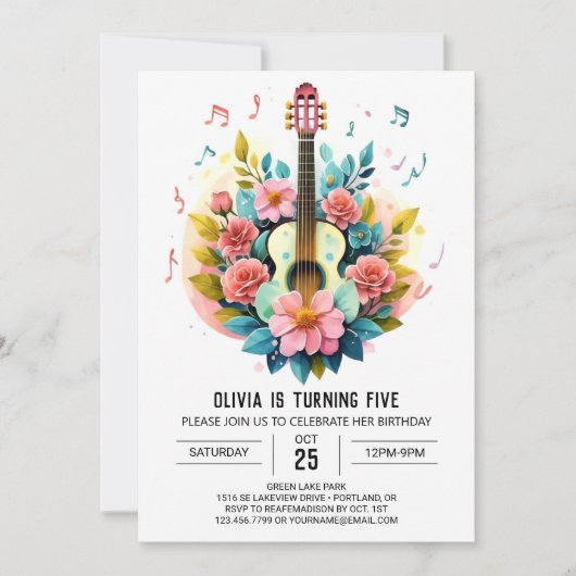 Invitation Guitare classique rose Anniversaire (Devant)