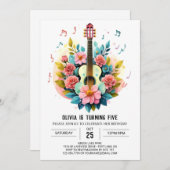 Invitation Guitare classique rose Anniversaire (Devant / Derrière)