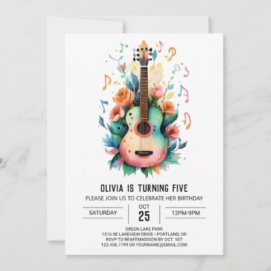 Invitation Guitare de ballade acoustique Anniversaire (Devant)