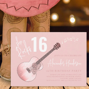 Invitation Guitare de musique country 16e fête d'anniversaire