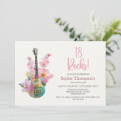 Invitation Guitare électrique Boho rose florale 18e anniversa (Debout devant)