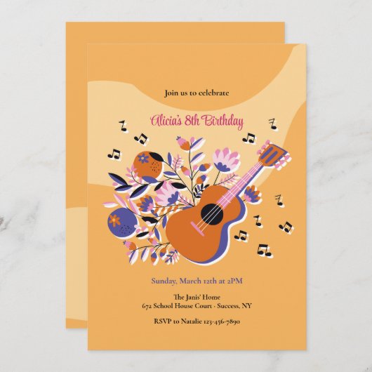 Invitation Guitare et Fleurs (Devant / Derrière)