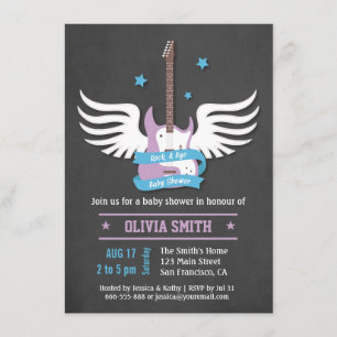 Invitation Guitare Lilas Bleu Berceuse Bébé Shower