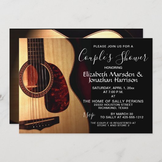 Invitation Guitare moderne Musical Handlettered Couple's Show (Devant / Derrière)