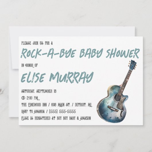 Invitation Guitare, Musique, Baby shower Rock-A-Bye (Devant)