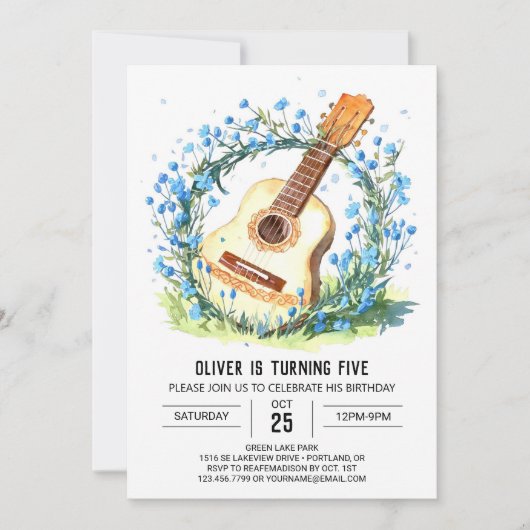Invitation Guitare pour enfants acoustiques Anniversaire (Devant)