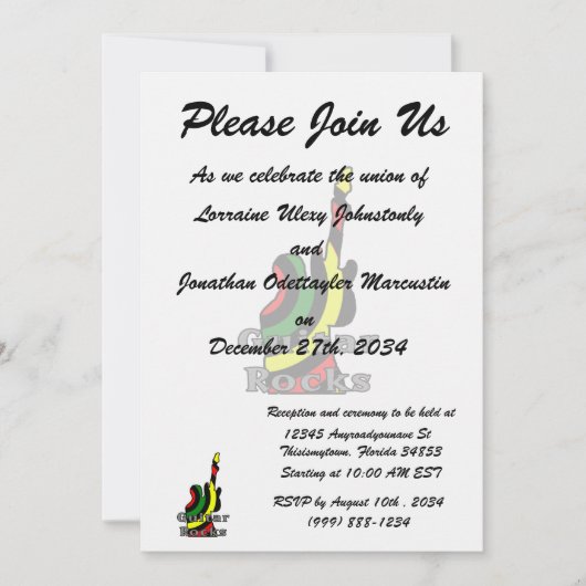 Invitation guitare roche rasta texte tenant le électrique (Devant)