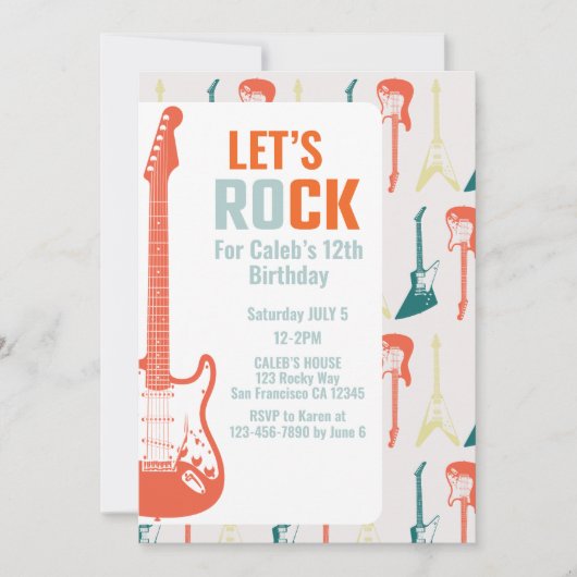 Invitation Guitare Rock et Roll Music Rockstar Anniversaire (Devant)