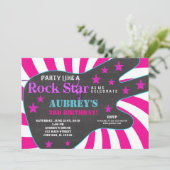 Invitation Guitare rock star rose noir fille anniversaire (Debout devant)