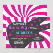 Invitation Guitare rock star rose noir fille anniversaire (Devant / Derrière)