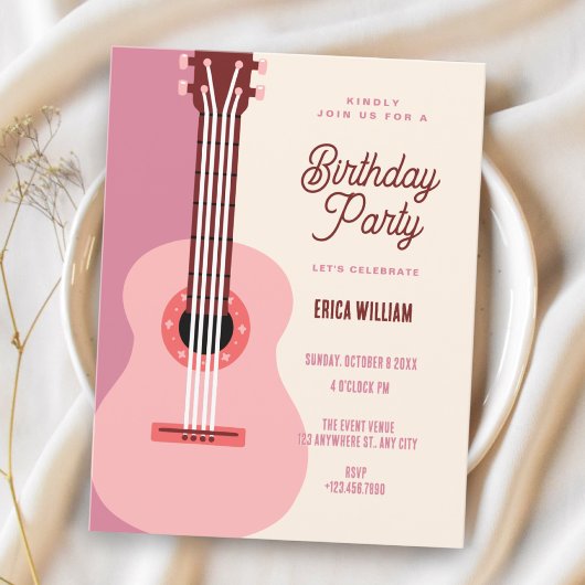 Invitation Guitare rose