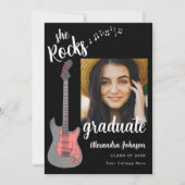 Invitation Guitare Rose Script Moderne Photo de Diplômée (Devant)