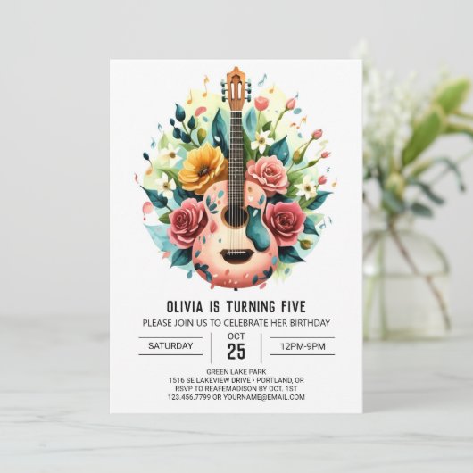 Invitation Guitare rose Whimsy (Debout devant)