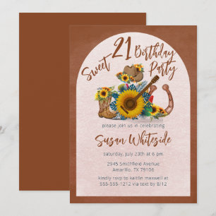 Invitation Guitare Western Boho Tournesols Douce Fête 21
