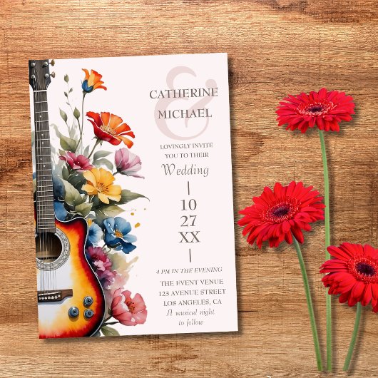Invitation Guitare Wildflower Esperluette Mariage Musical