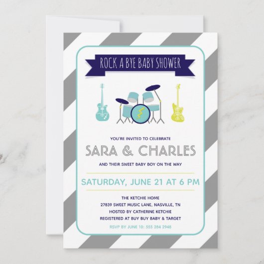 Invitation Guiter et tambours Rock a Bye Baby shower Invitati (Devant)