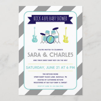 Invitation Guiter et tambours Rock a Bye Baby shower Invitati
