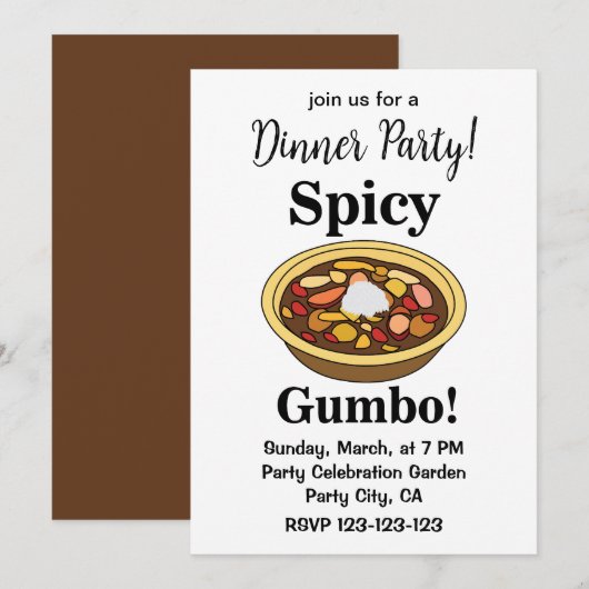 Invitation Gumbo Nourriture Gumbo Épicé (Devant / Derrière)